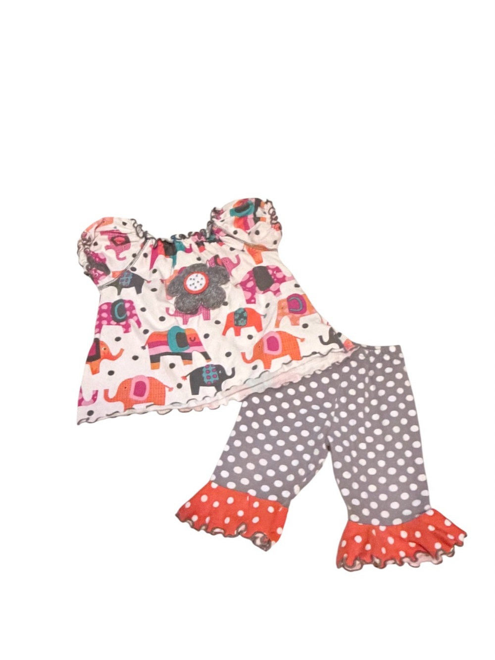 Misteev-us Colorful Elephant & Polka Dot Ruffle Outfit Set size 12 months
